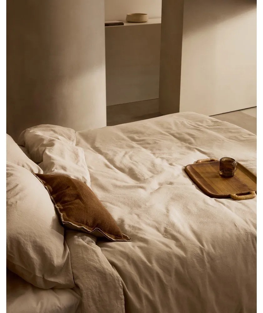 Szürkésbézs kétszemélyes hosszabbított lenkeverék ágyneműhuzat 260x240 cm Simmel – Kave Home