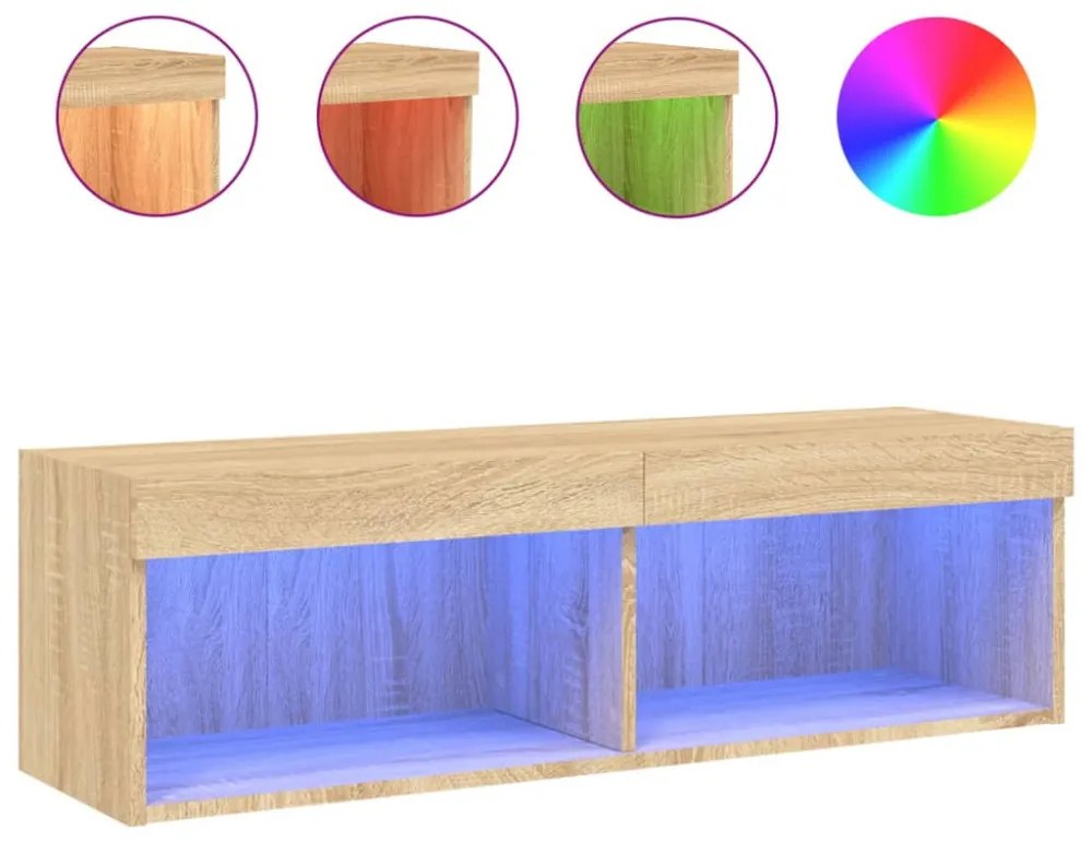 sonoma tölgy színű TV-szekrény LED-világítással 100x30x30 cm