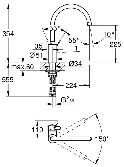 GROHE 32843002 - EUROSMART COSMOPOLITAN mosogató csaptelep, fényes króm