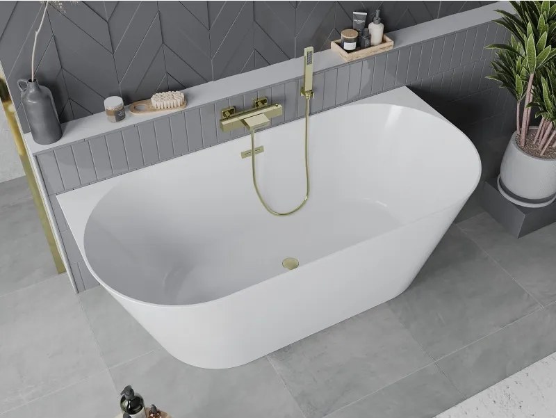 Mexen Oval Slim szabadon álló fal melletti kád 170 x 80 cm, fehér, túlfolyó arany szálcsiszolt - 52661708000-55