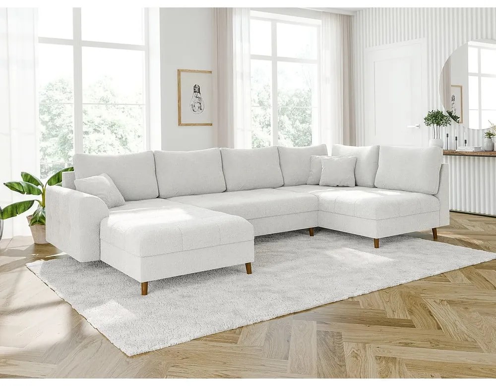 Krémszínű buklé sarokkanapé (bal oldali-U alakú) Ariella – Ropez