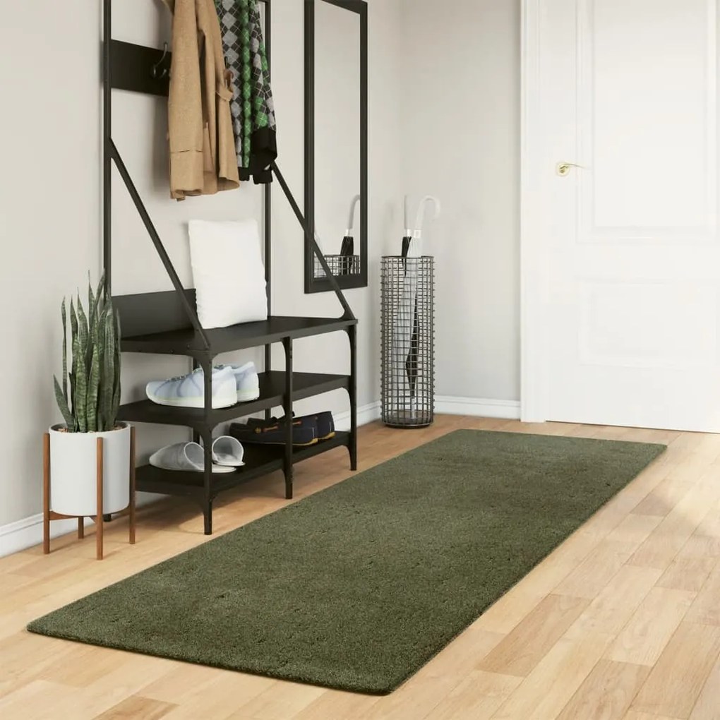 HUARTE erdőzöld rövid szálú puha és mosható szőnyeg 80 x 250 cm