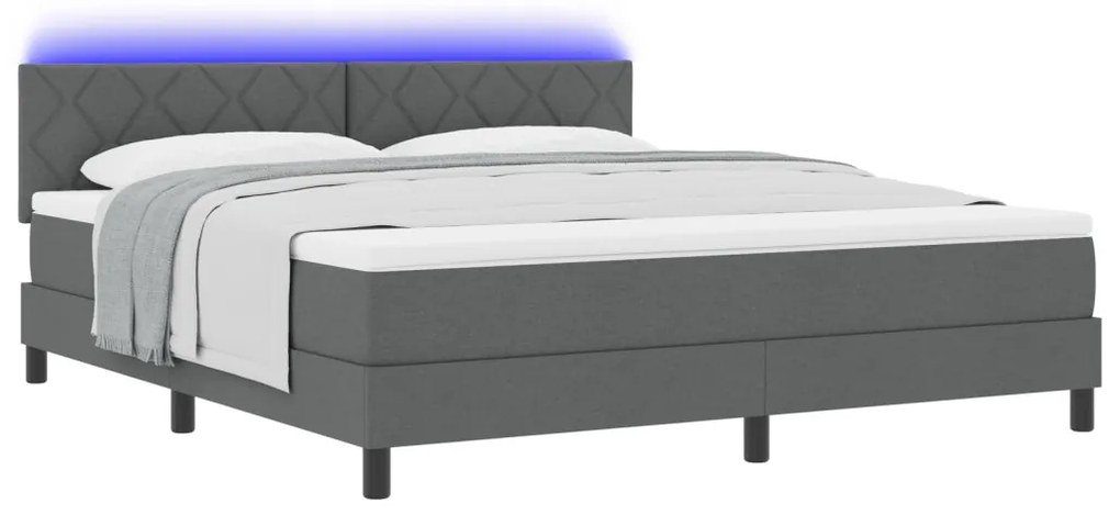 Box Spring Ágy Matraccal & LED Sötétszürke 180x200 cm Szövet