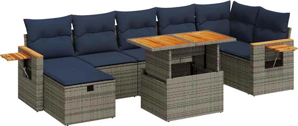 vidaXL 8 részes szürke polyrattan akácfa kerti ülőgarnitúra párnákkal