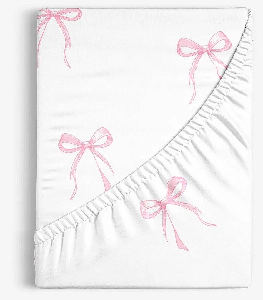 Goldea pamut körgumis lepedő - rózsaszín masnik 200 x 200 cm