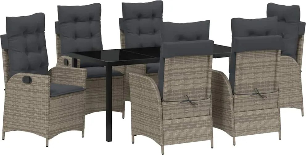 vidaXL Kert étkező szett párnával 7 pcs Szürke polirattan