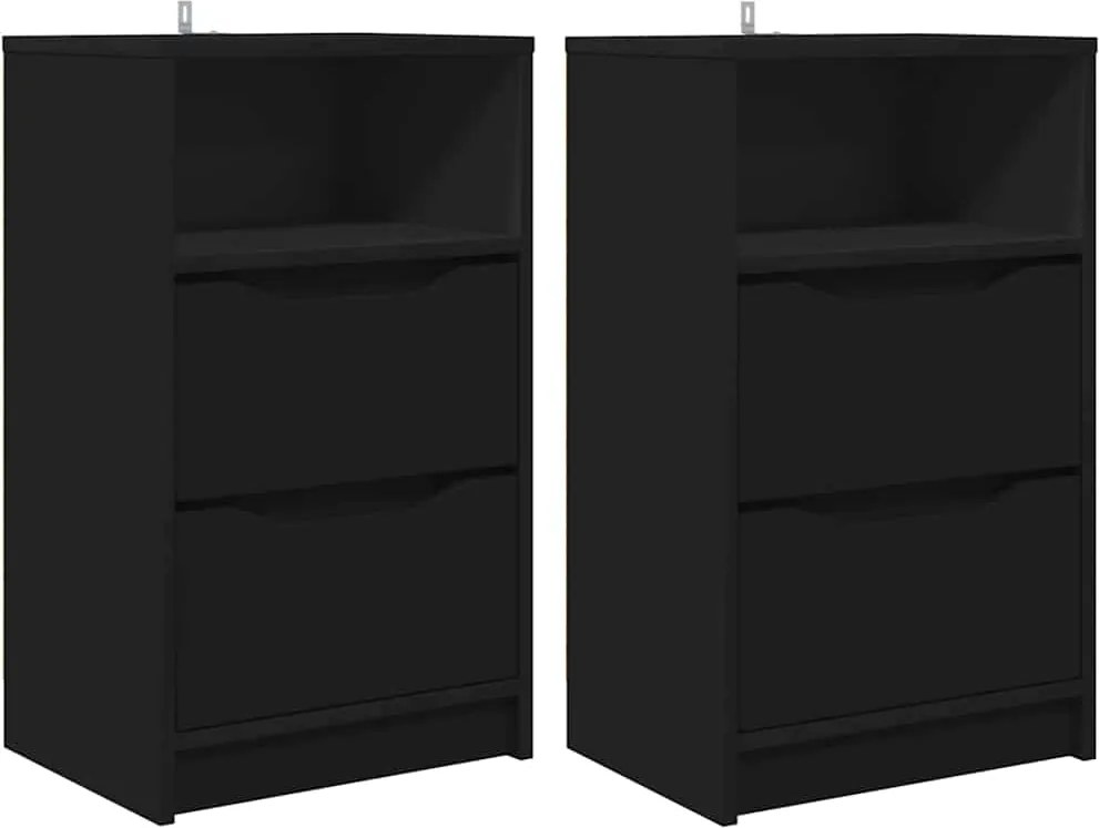 vidaXL Éjjeliszekrények fiókkal 2 pcs Fekete 40 x 30 x 467 cm Faanyag