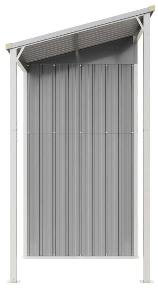 világosszürke acél kerti fészer meghosszabbított tetővel 277 x 107 x 181 cm