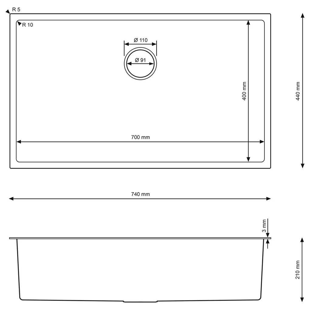 Erga HD, 1 kamrás acél mosogató 740x440x210 mm, arany, ERG-MLS-HD7444G