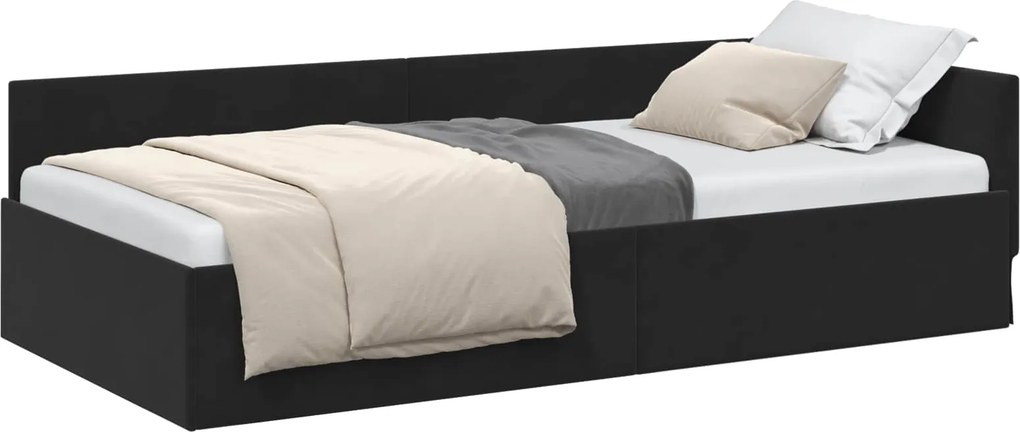 vidaXL Sarokágy keret fejtámlával Fekete 90 cm x 190 cm Bársony