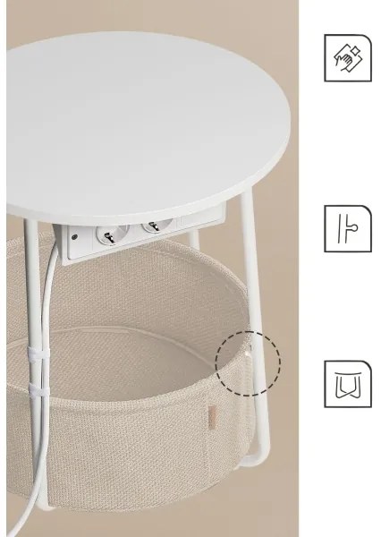 Kisasztal beépített aljzatokkal és USB-portokkal NOIRA bézs/fehér