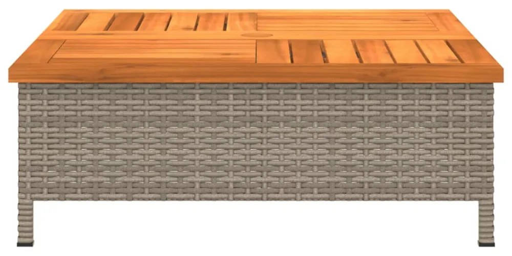 szürke polyrattan és akácfa kerti asztal 70 x 70 x 25 cm