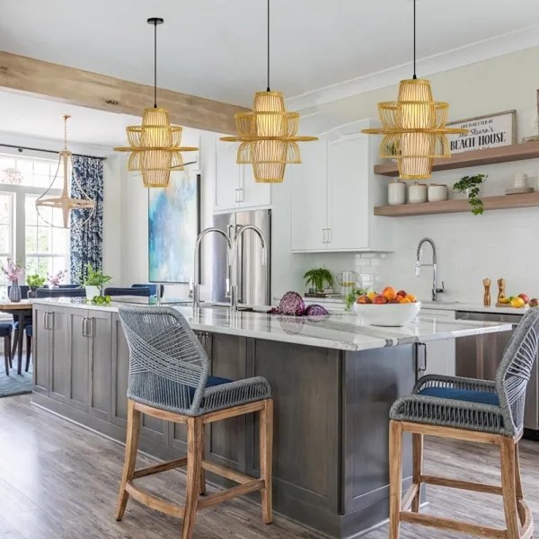 Immax 08254L - Csillár zsinóron PINCHOS 1xE27/40W/230V átm. 45 cm bambusz