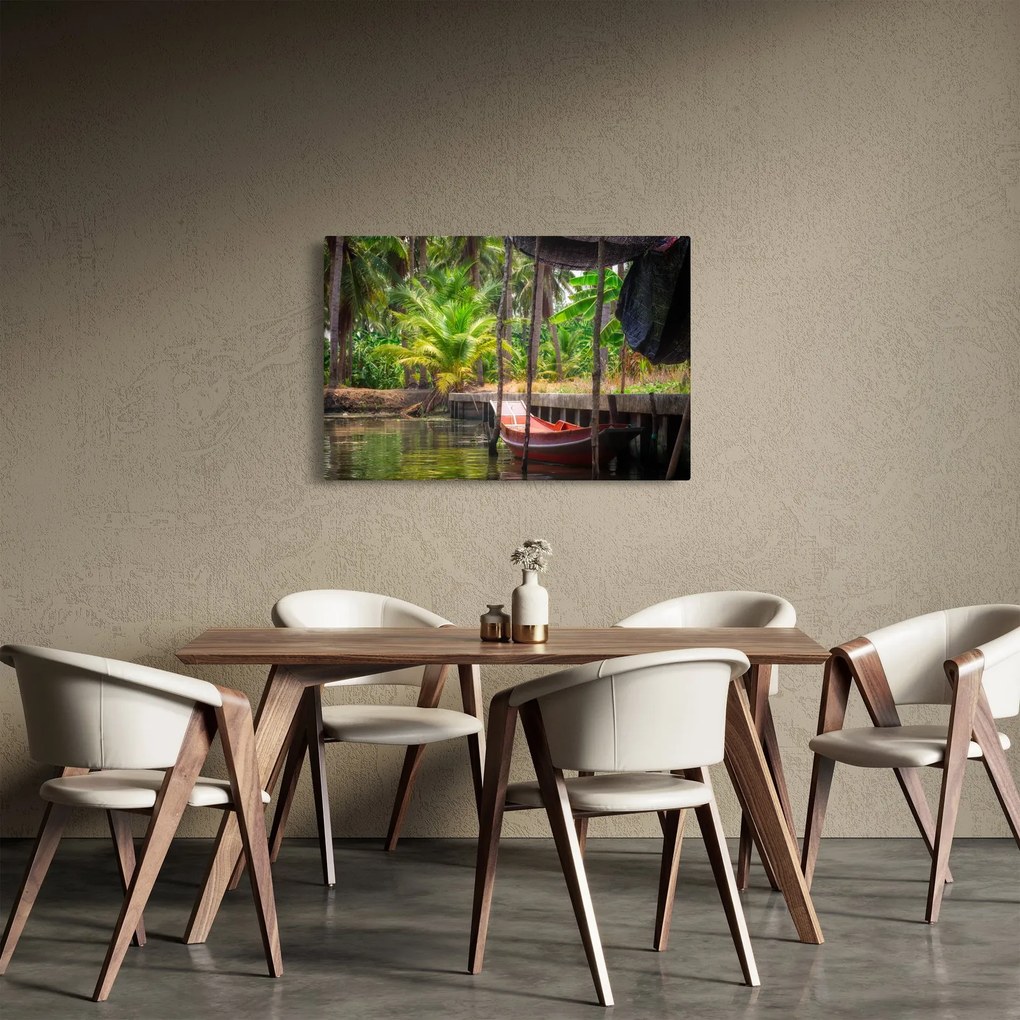 Kép - Fából készült hajó a csatornán, Thaiföld (90x60 cm)