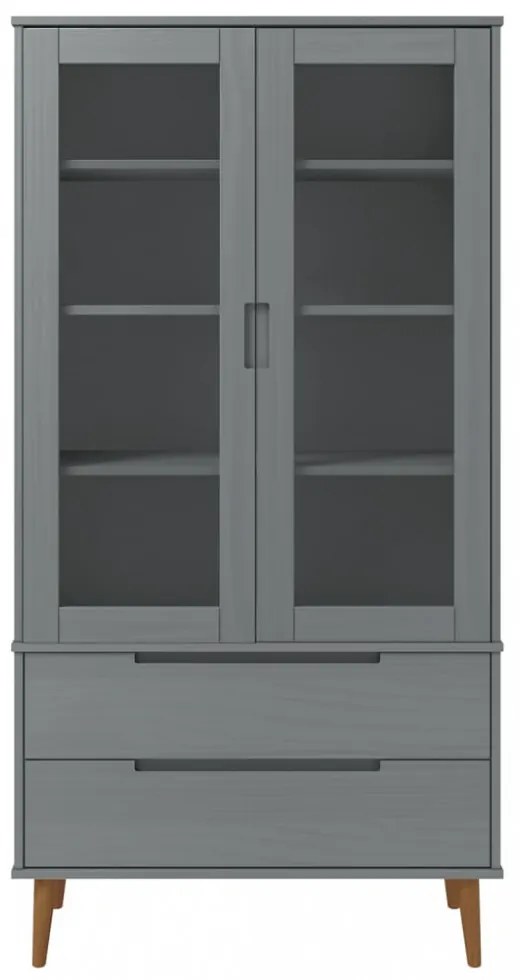 MOLDE szürke tömör fenyőfa vitrin szekrény 90 x 35 x 175 cm