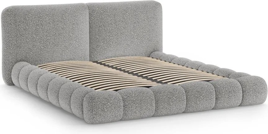 Szürke kárpitozott ágyneműtartós franciaágy ágyráccsal 200x200 cm Solange – Micadoni