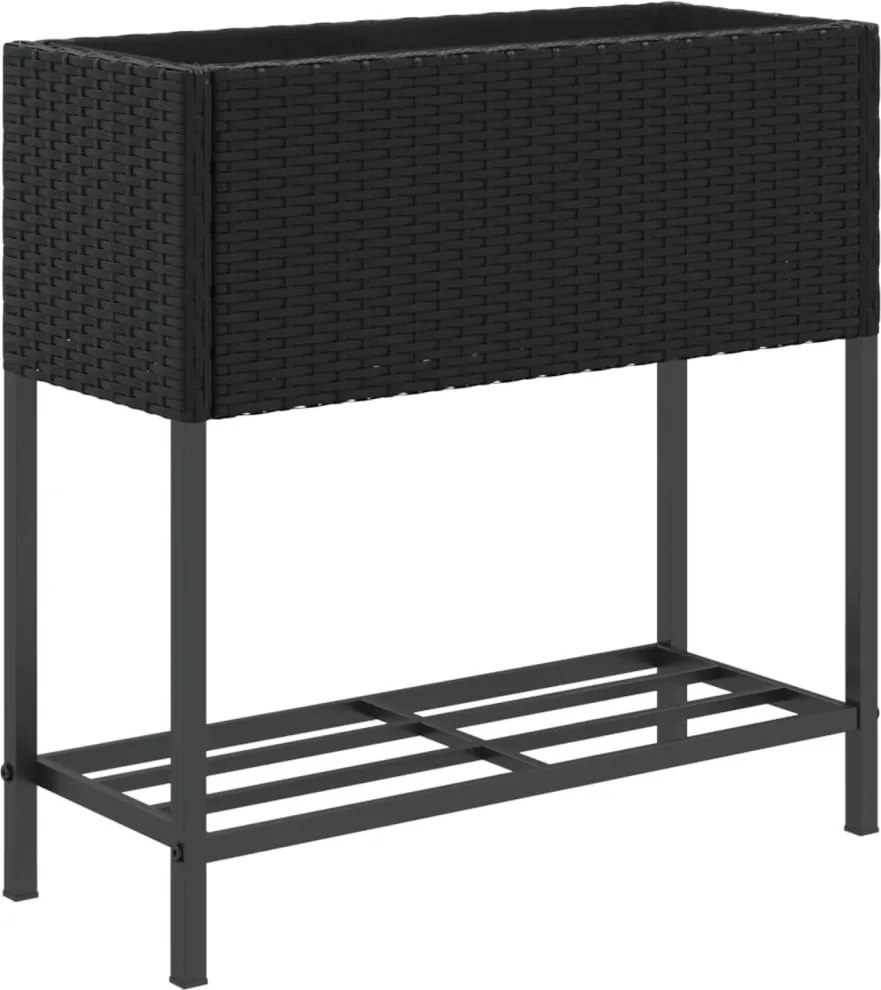 vidaXL fekete polyrattan kerti ültetőláda polccal