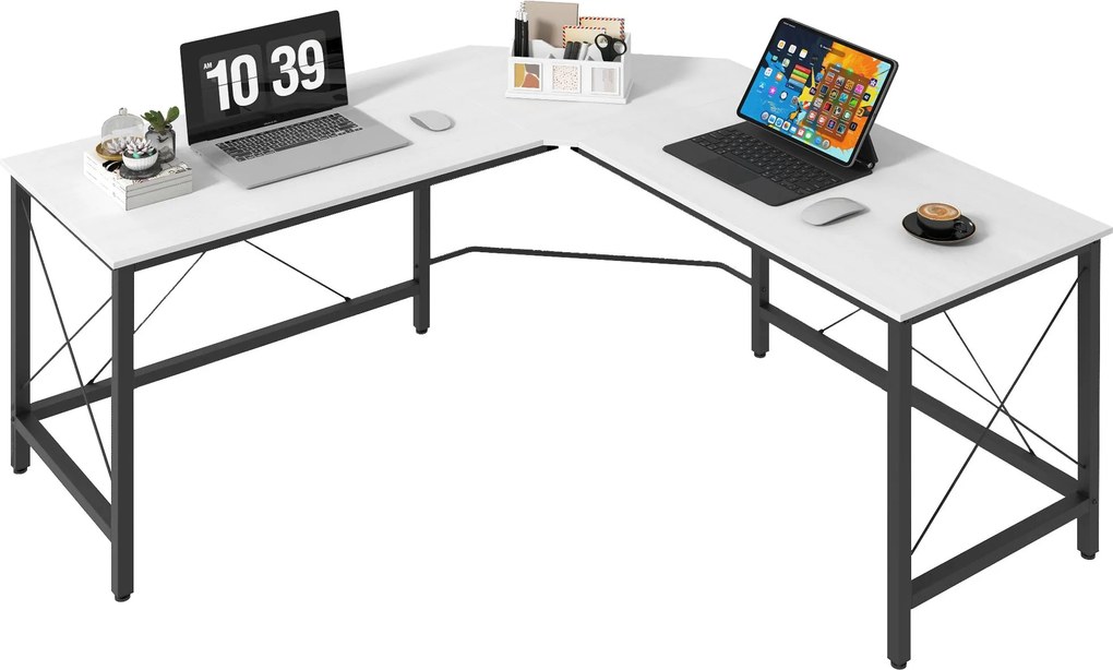 HOMCOM L-Alakú Íróasztal Modern Sarokasztal Acélvázzal 70 kg-ig az Irodához Otthoni Tanulmányhoz 150x150x76 cm Fehér | Aosom