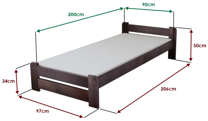 Emily ágy 90x200 cm, diófa Ágyrács: Léces ágyrács, Matrac: Coco Maxi 20 cm matrac