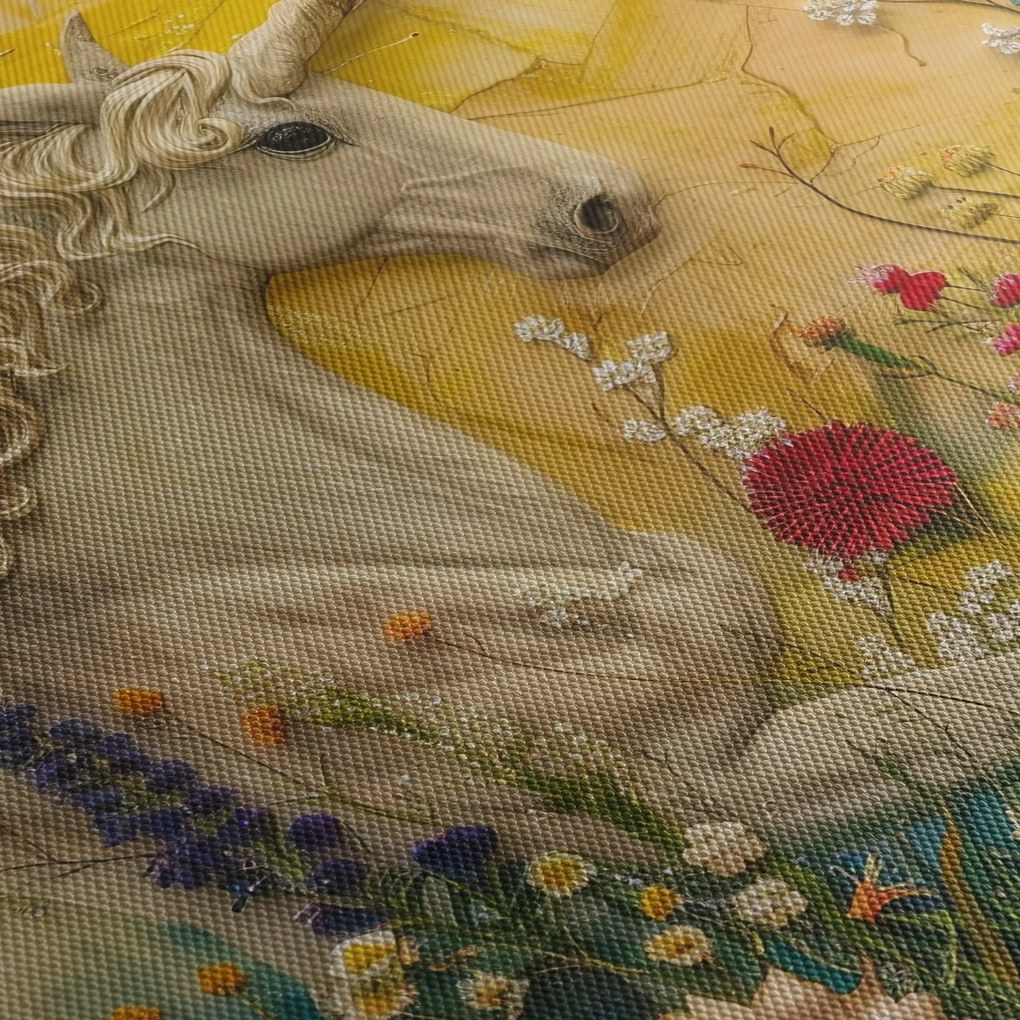 Kép - Egyszarvú virágokkal (70x50 cm)