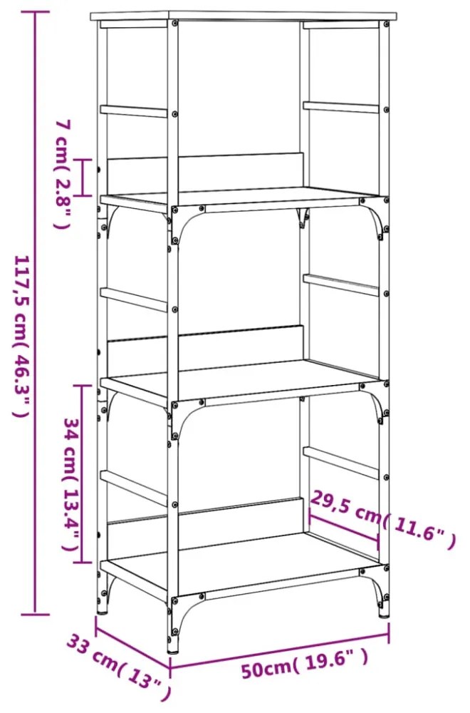 füstös tölgy színű szerelt fa könyvespolc 50 x 33 x 117,5 cm