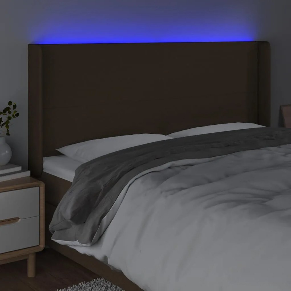 sötétbarna szövet LED-es fejtámla 183x16x118/128 cm