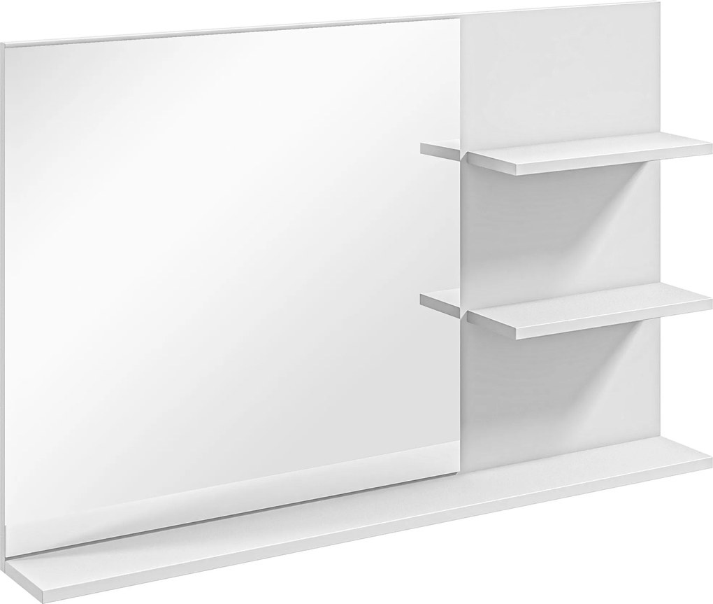 Kleankin Modern Fürdőszobai Tükör 2 Oldalsó Polccal és Alsó Polccal, MDF és Üveg Falitükör, 75x10x48 cm, Fehér | Aosom
