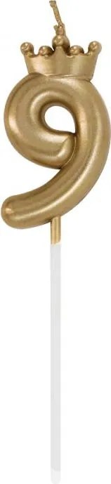 Arany Champagne Crown 9-es számgyertya, tortagyertya 6 cm
