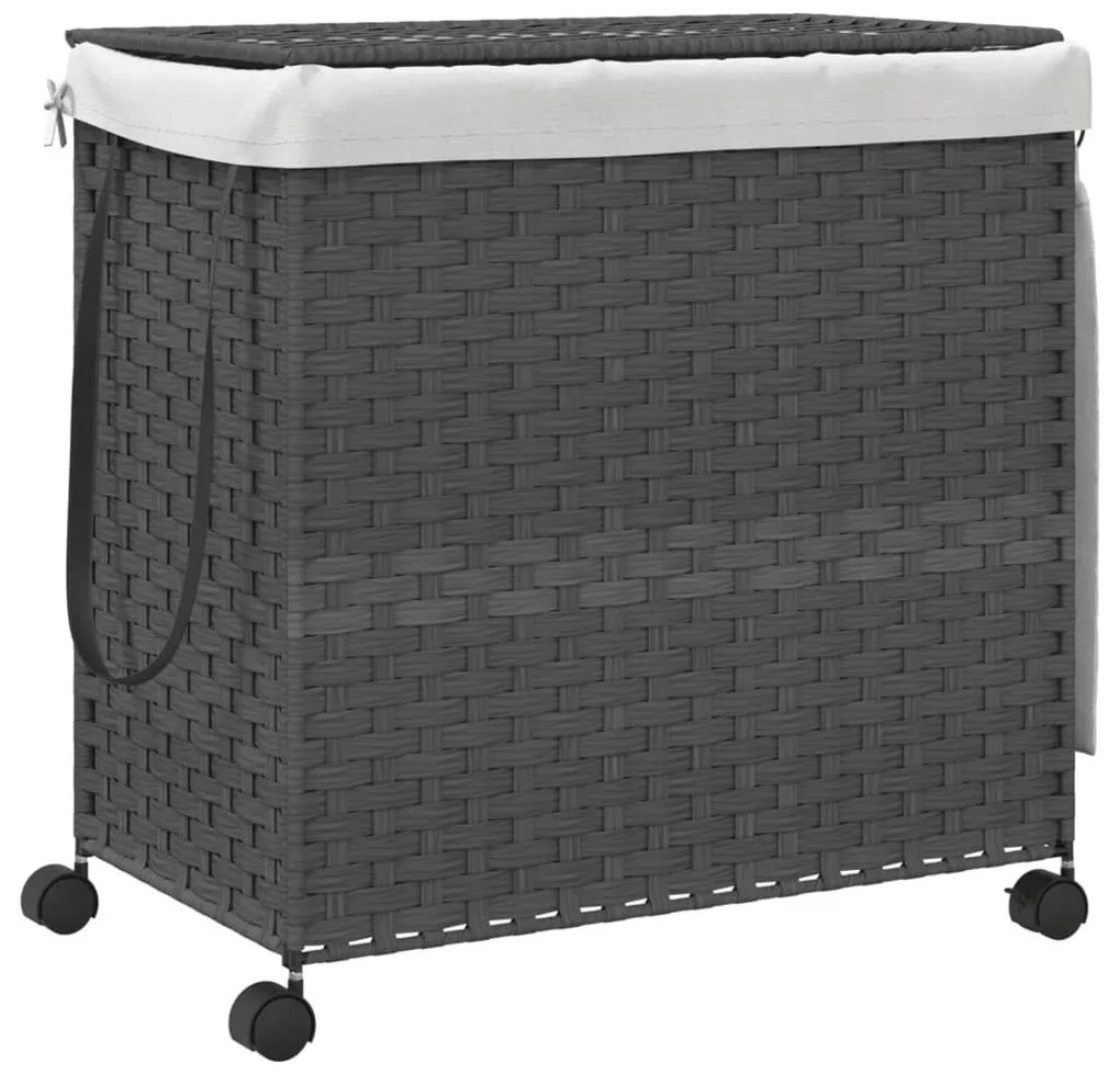 szürke rattan szennyeskosár kerekekkel 60x35x60,5 cm