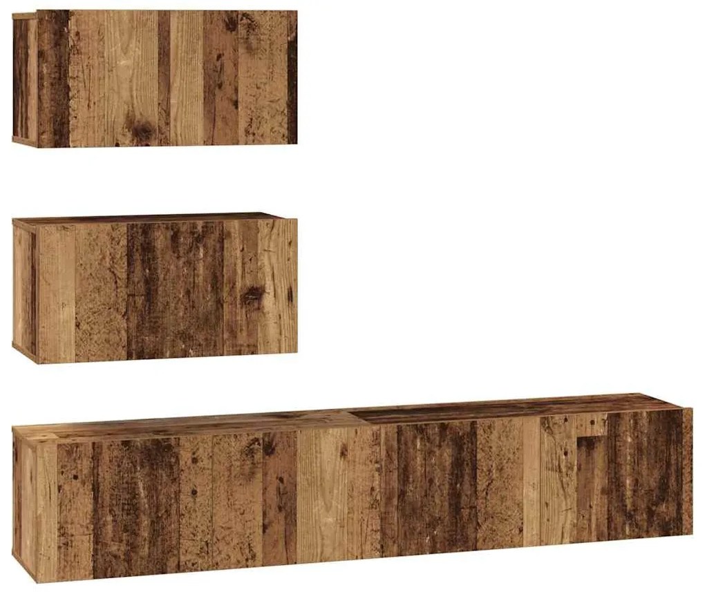 TV szekrény garnitúra Falra szerelhető 4 pcs Régi fa Faanyag