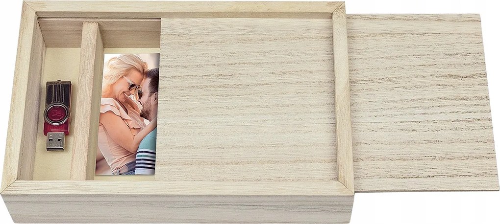 Barna fa fényképtartó doboz+pendrive