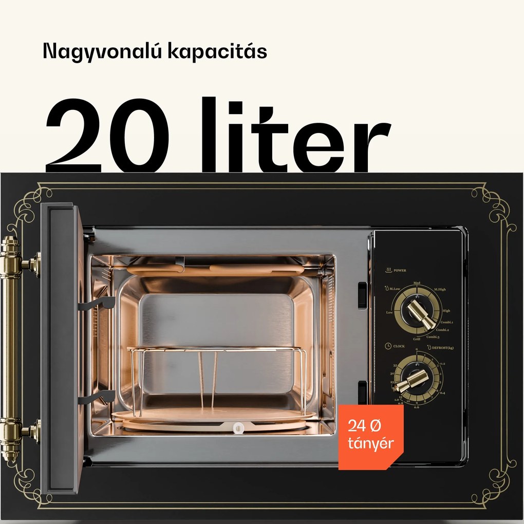 Klarstein Victoria 20, beépített mikrohullámú sütő, 20 l, 800 W, grill: 1000 W, fekete