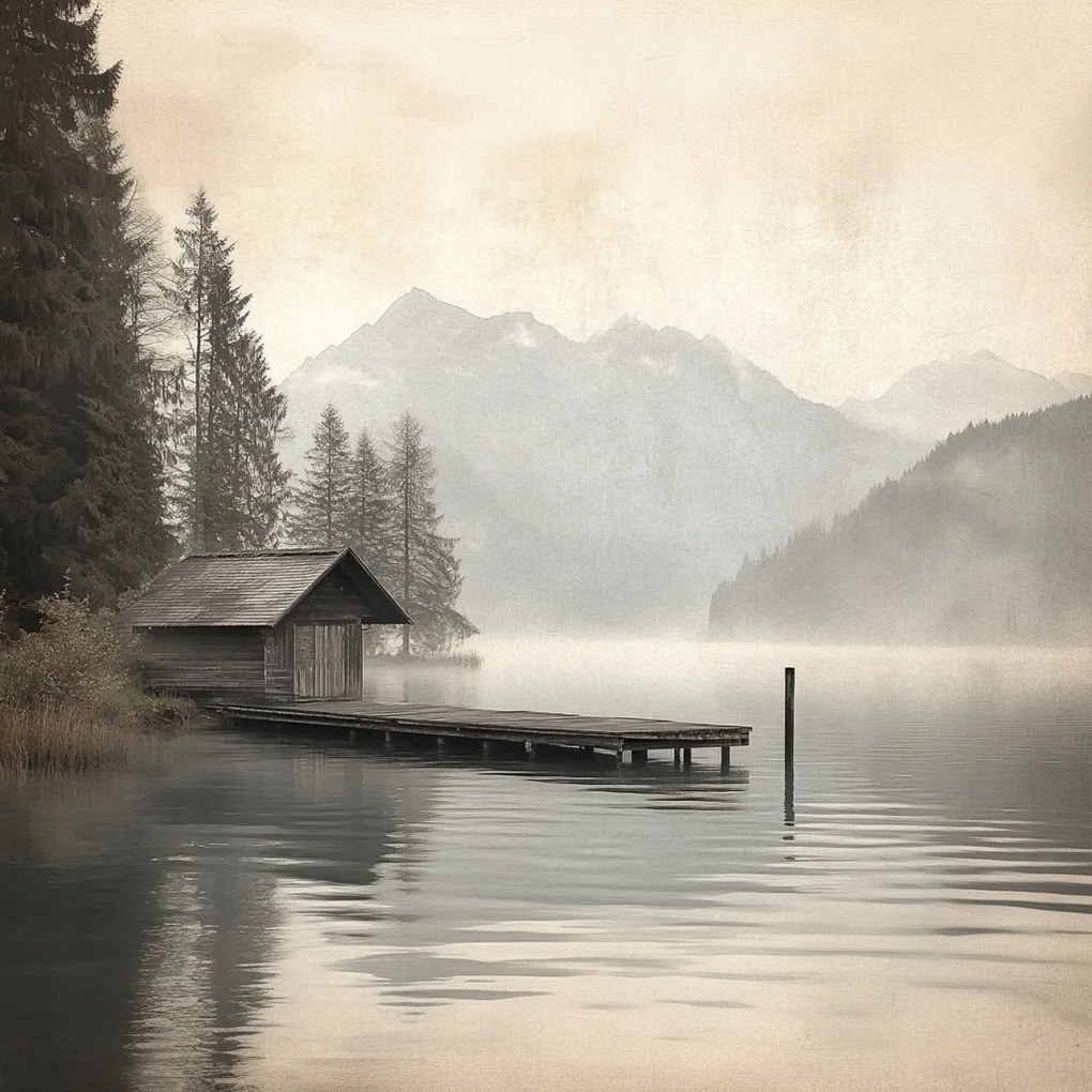 Vászonkép Canvas Táj Tó Erdő Hegyek Híd Kikötő 40x40