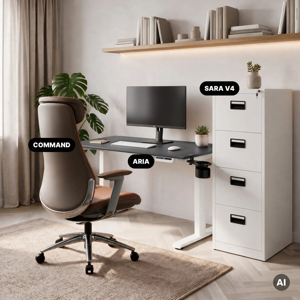 Elektromos, állítható magasságú, ergonomikus, fehér-antracit íróasztal,1200x600 mm: ARIA