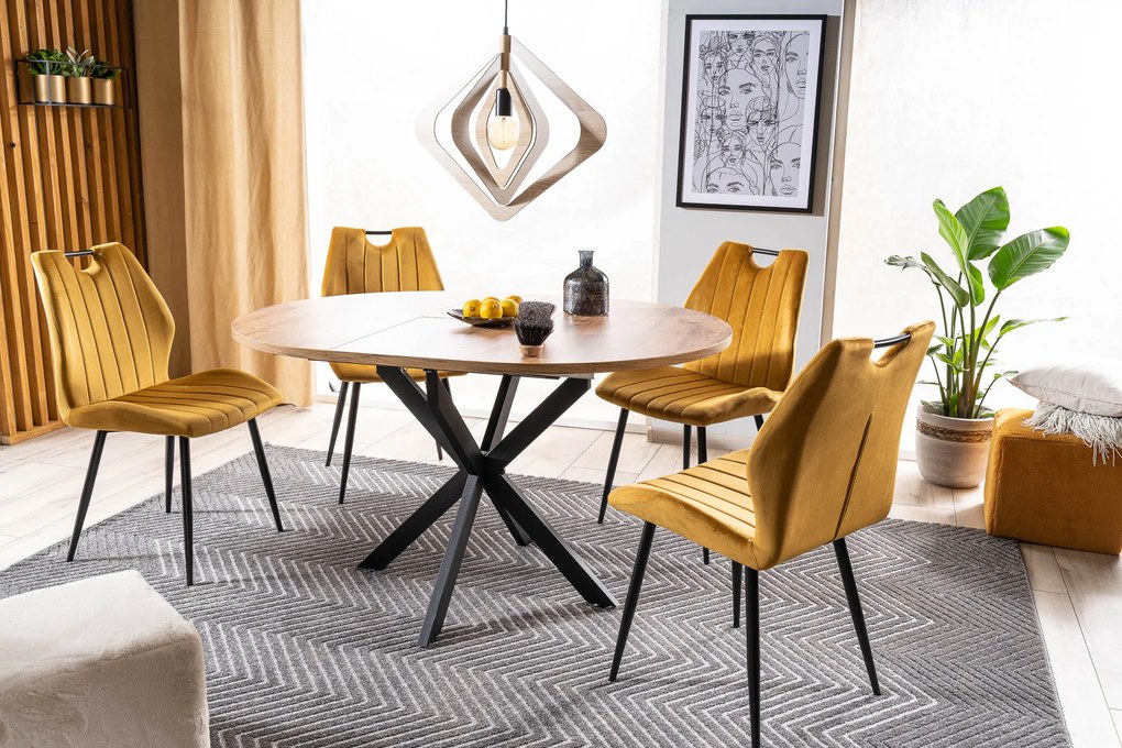 MAZZONI EXPORT ARNO Curry (Bluvel 68 szövet) - MODERN KÁRPITOZOTT ÉTKEZŐSZÉK NAPPALIBA/ÉTKEZŐBE VELVET FOGANTYÚVAL SÁRGA/MUSTÁRSÁRGA