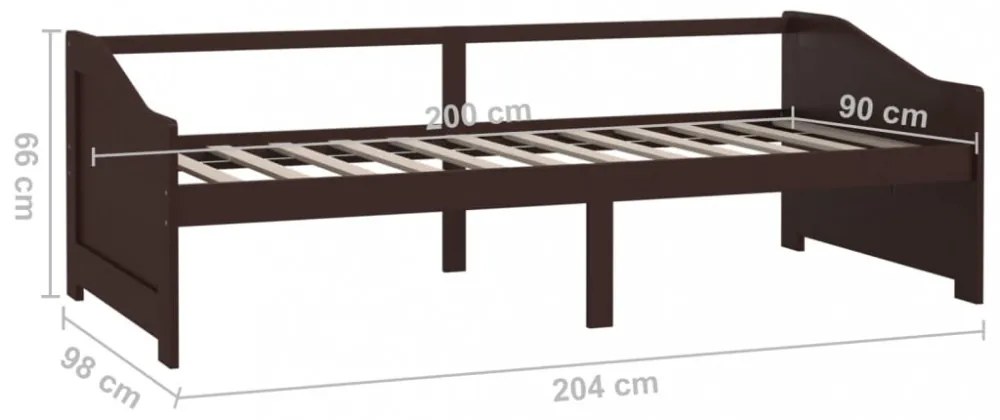 sötétbarna 3 személyes tömör fenyőfa kanapéágy 90 x 200 cm