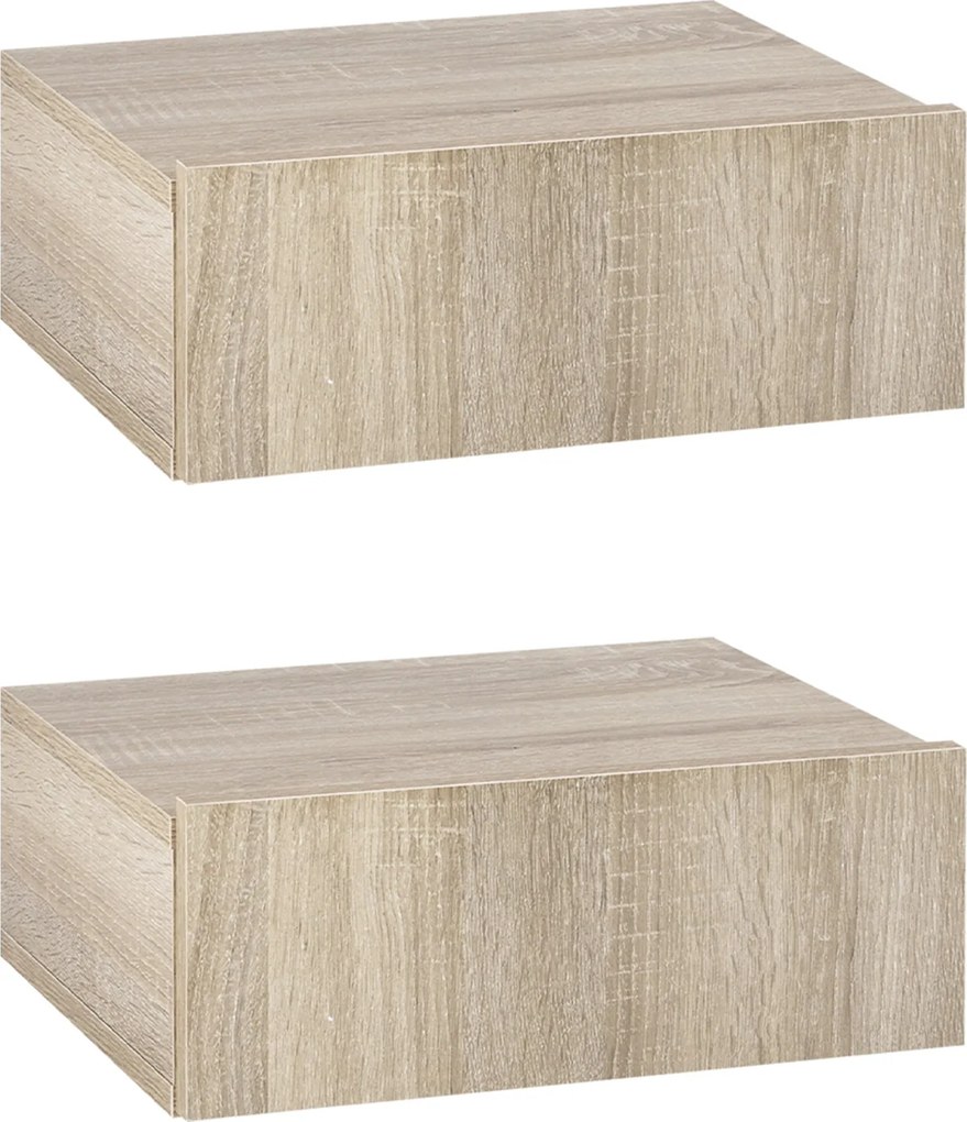 HOMCOM 2 darab F Floating Éjjeli Szekrény 1 Fiókkal, Falra Szerelhető Modern Dizájn, 40x30x15 cm, Természetes | Aosom