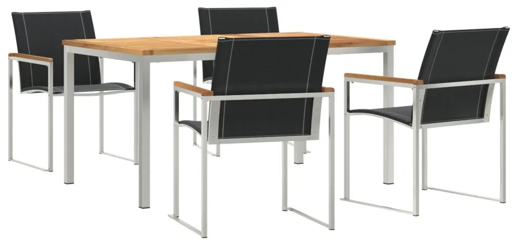 5 darabos kerti étkező szett Tömör akácból, Kültéri étkező asztal 150x90x75 cm Tömör akácból