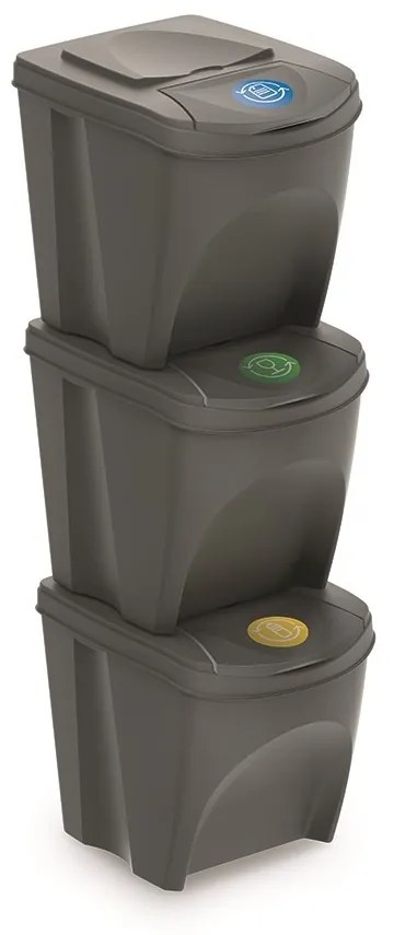 Szürke gyűjtemény szelektált hulladékhoz II, 3 x 25 l, szürke