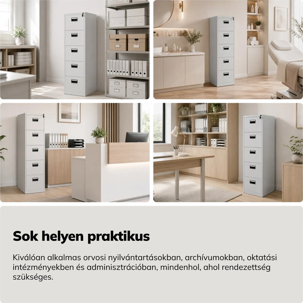 Fém kartotékszekrény, szürke, 460x1625,5x600 mm: SARA V5