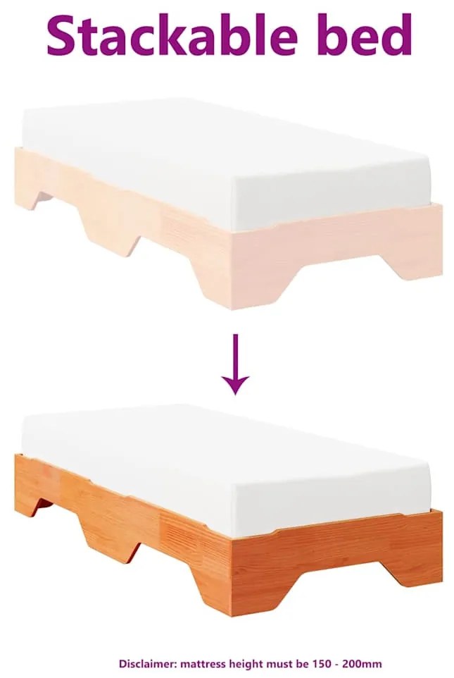 vidaXL ágy matrac nélkül rakásolható viaszbarna 90x190 cm tömör fa