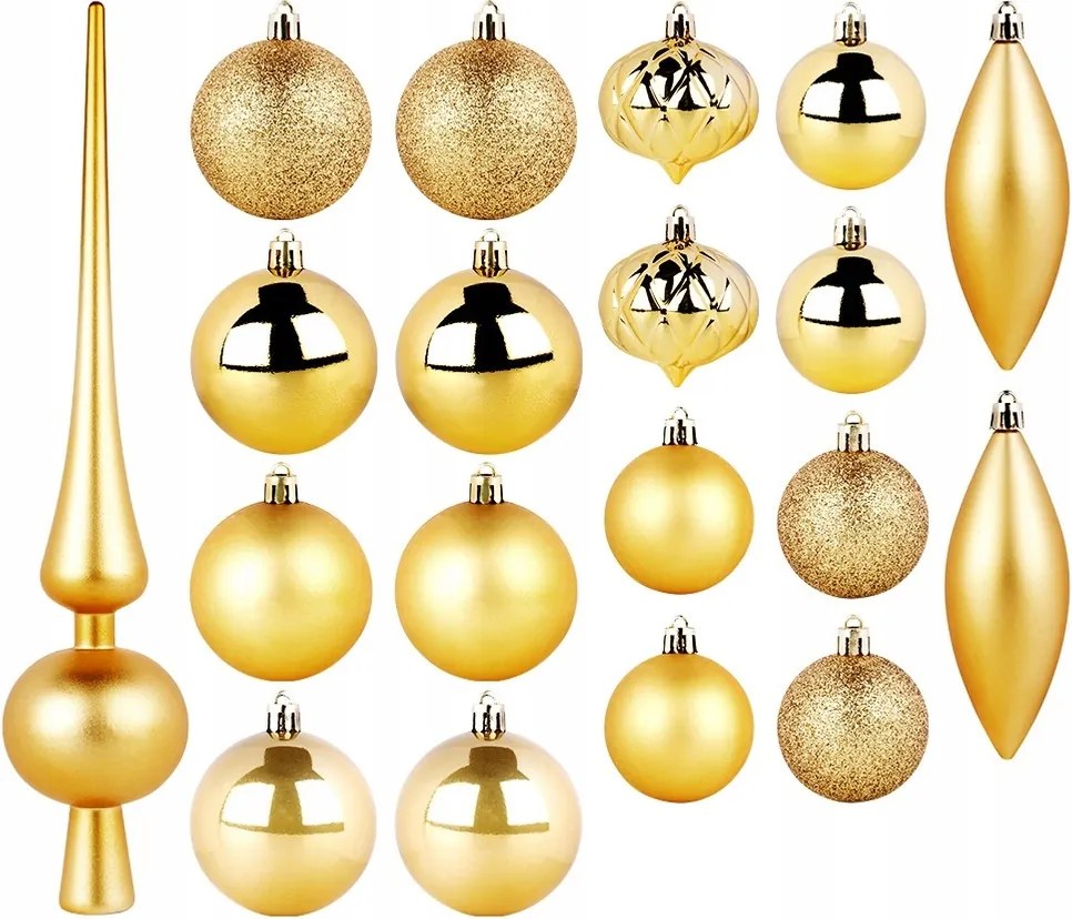 19 db Törhetetlen Karácsonyfadísz Gömb Szett Arany Színű Karácsonyfára