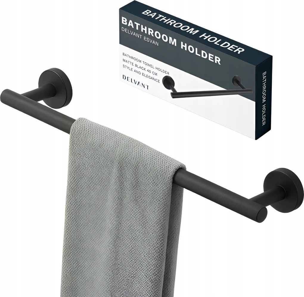Fürdőszobai Törölközőtartó Tartó Egyenes 40CM Delvant Esvan Fekete