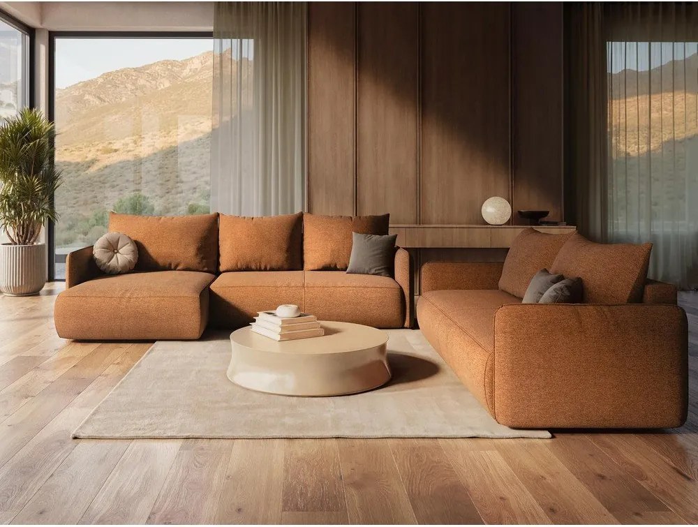 Krémszínű kinyitható-tárolóhelyes sarokkanapé (bal oldali) Nanea – Makamii