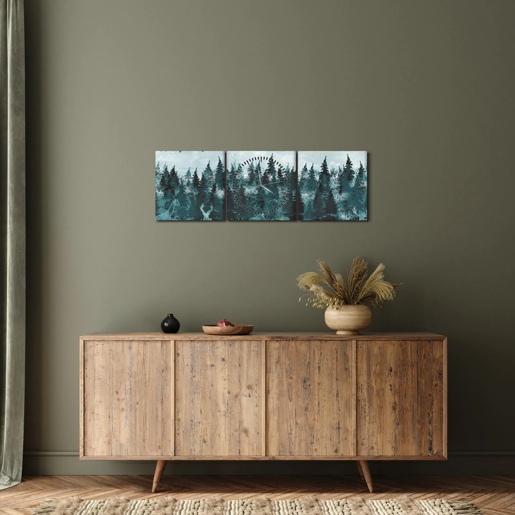 Kép - Állatok az erdőben (órával) (90x30 cm)
