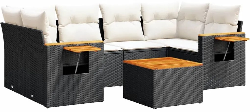 7 részes fekete polyrattan kerti ülőgarnitúra párnával