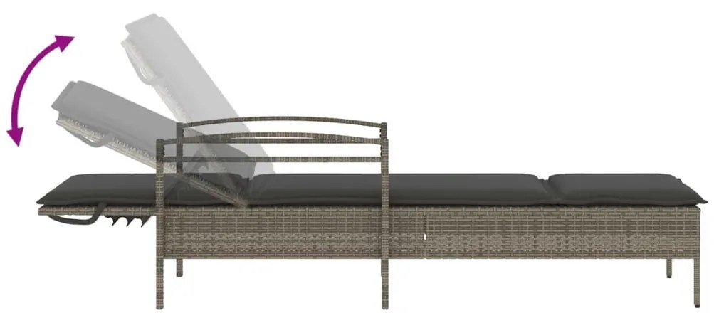 szürke polyrattan napozóágy párnával 63x200x81 cm
