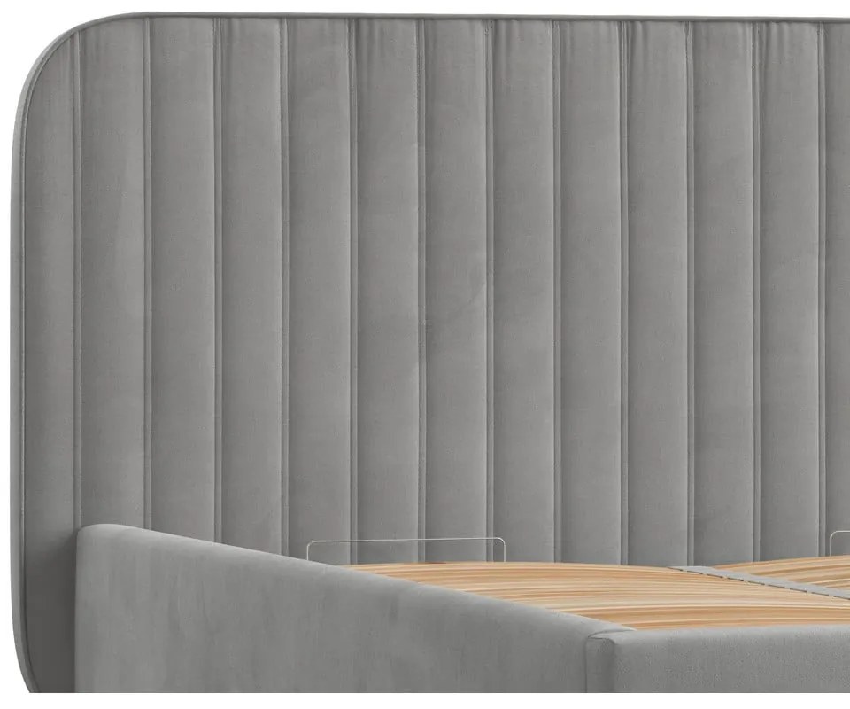 Szürke kárpitozott ágyneműtartós egyszemélyes ágy ágyráccsal 120x200 cm Noto – Maison de Rêve