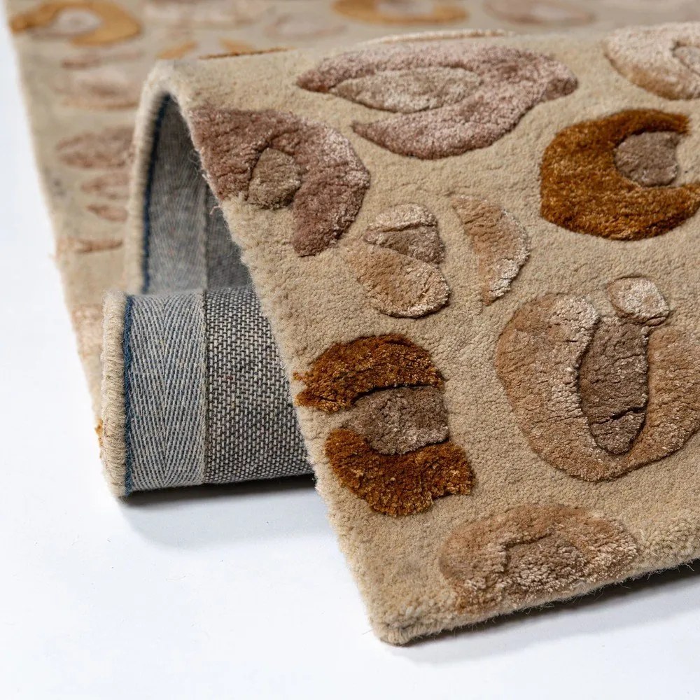 Natúr színű kézi szövésű gyapjúkeverék szőnyeg 140x200 cm Leopard Frame – Flair Rugs