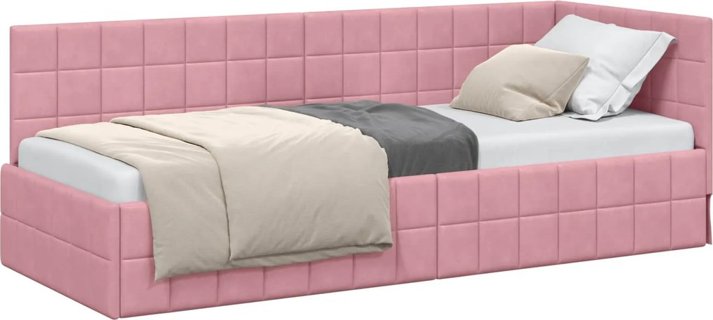 vidaXL Sarokágy keret fejtámlával Rózsaszín 80 cm x 200 cm Bársony
